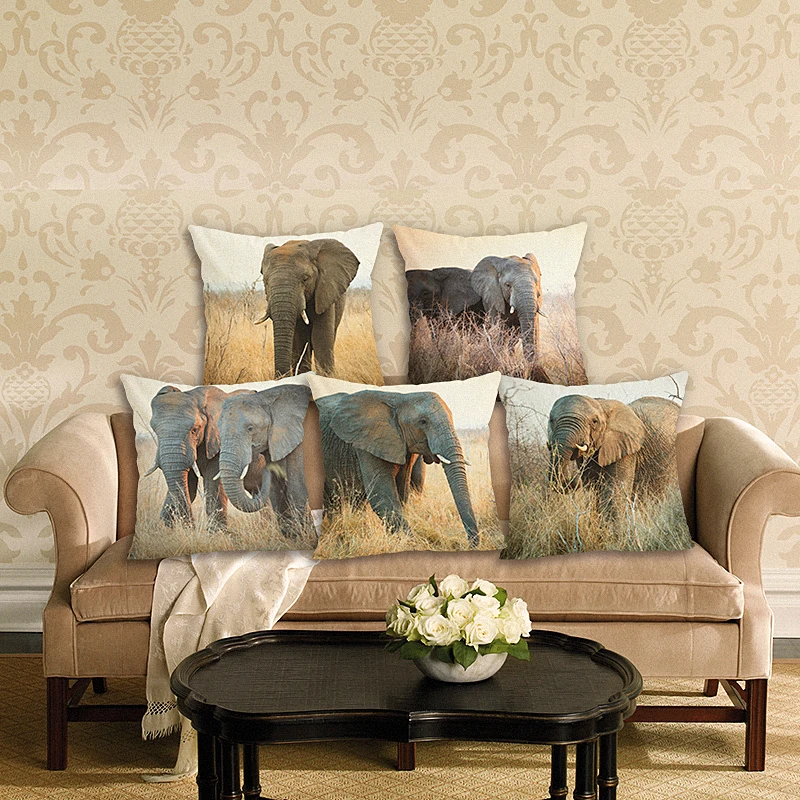 New Elephant Pillow Case HomeDecorative Pillow Cover Linen Animals