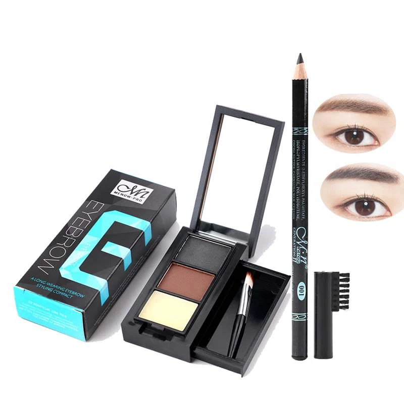 MENOW Eye Cosmetic Combination 3 Color Eyebrow Powder Box And 1pcs Eyebrow Pencil With Eyebrow Comb Sweat Is Not Blooming 5303