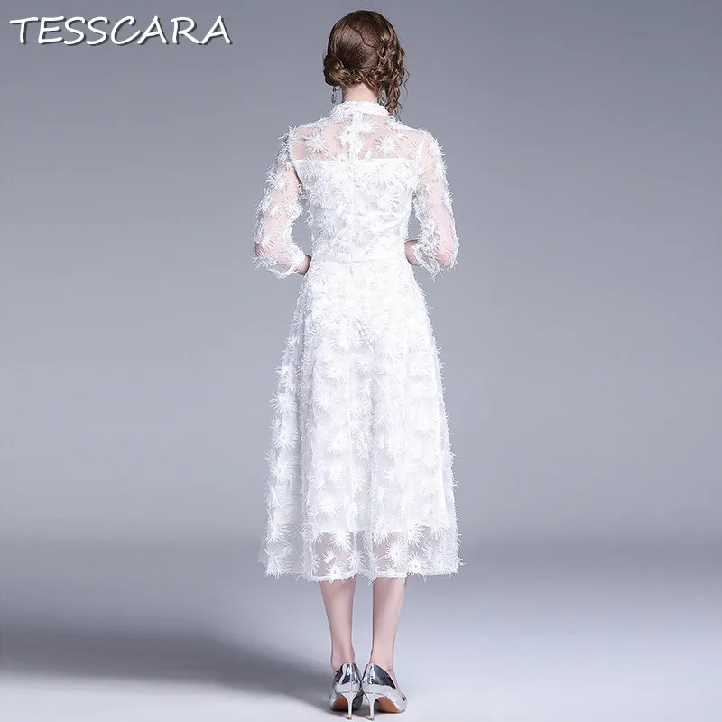 TESSCARA женское Летнее Длинное Элегантное Белое Сетчатое платье Festa женское высококачественное винтажное платье Femme дизайнерские вечерние офисные платья