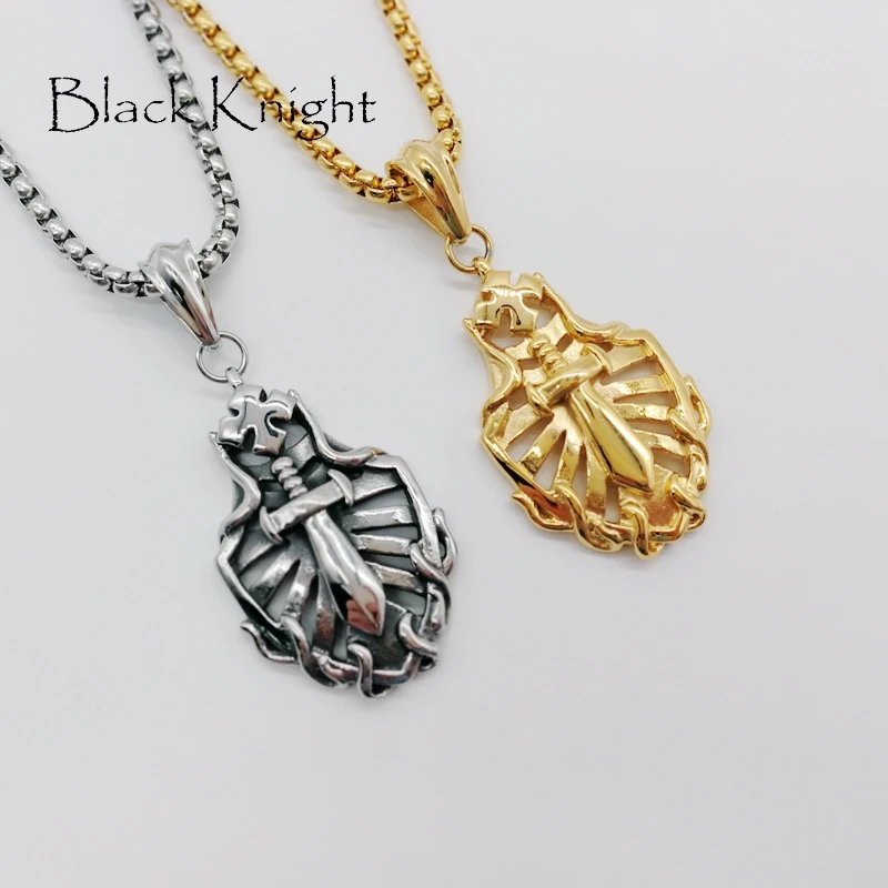 

Black Knight mens Rome personal hip hop necklace stainless steel hollpow out sword shield pendant necklace fashion BLKN0669