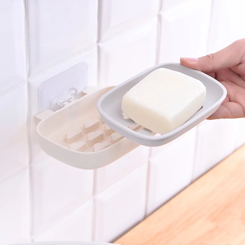 Portable Soap Rack Punch-Free Double-Layer Soap Box Mounted Drain Rack Bathroom Viscose Soap Holder Bathroom Gadgets