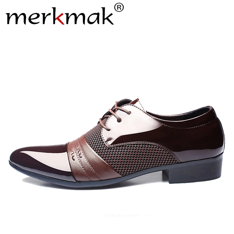 

Merkmak Men's Leather Shoes Retro Formal Dress Men Shoes Business Wedding Casual Breathable Wine Red Oxfords Man Footwear Flats