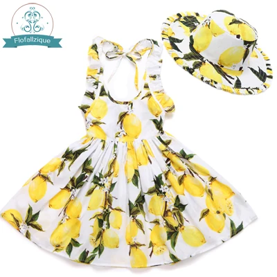 Baby Girls Dress with Hat 2018 Brand Toddler Summer Kids Beach Floral Print Ruffle Princess Party Clothes 1-8Y baby dresses Dresses