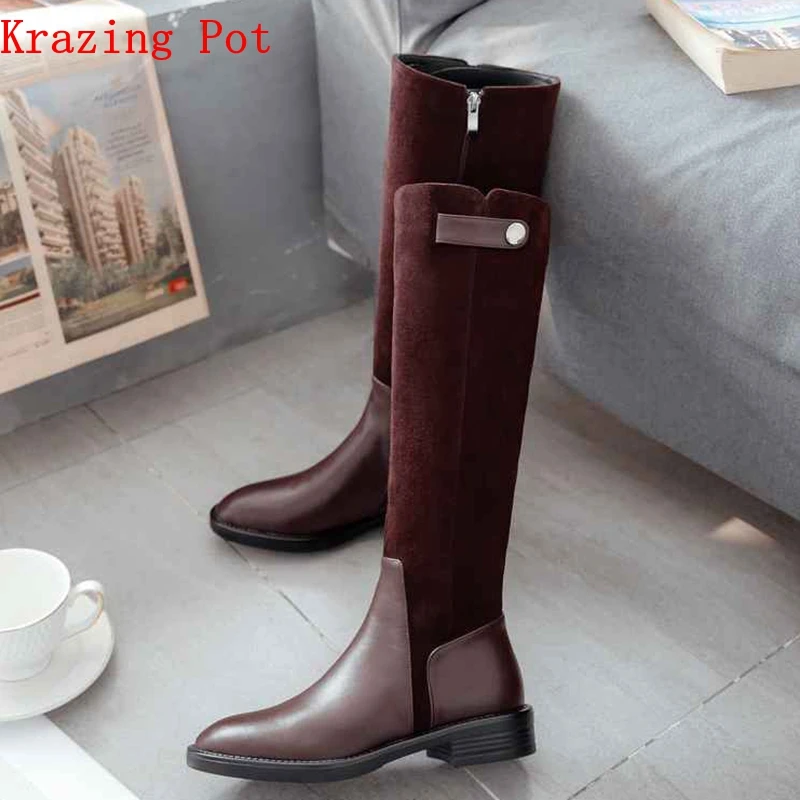 Cena Krazing pot 2019 pełna skóra licowa na zamek błyskawiczny ograniczona dostosowywanie med obcasy patch work luksusowe jazda nity buty do kolan L7f9