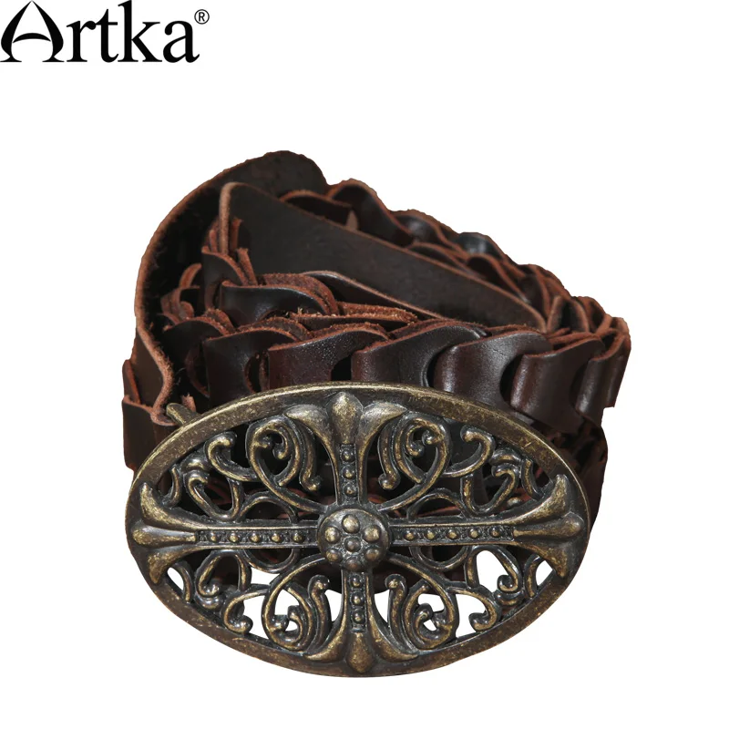 Женский винтажный ремень ARTKA G02400 из натуральной кожи с металлической пряжкой |