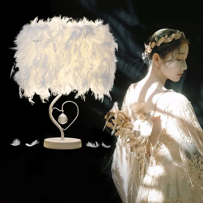 

TPFOCUS 3W LED White Feather Heart Shape Crystal Table Lamp for Bedside Reading Room Sitting Room