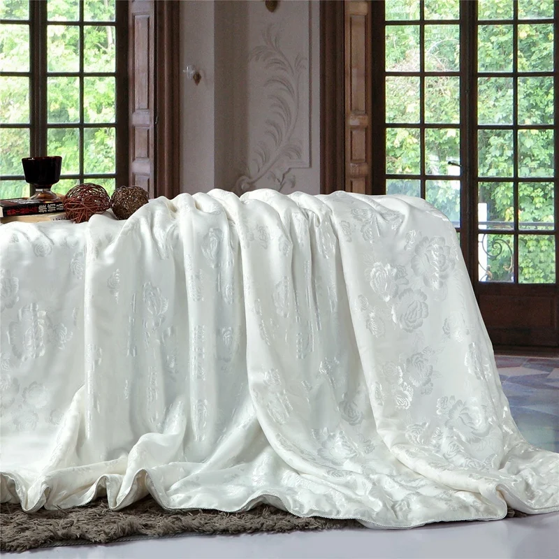 Летнее/зимнее шелковое одеяло/пуховое одеяло, шелковое одеяло King, queen, двойное пуховое одеяло ручной работы, постельные принадлежности белого/розового цвета с шелковым наполнителем