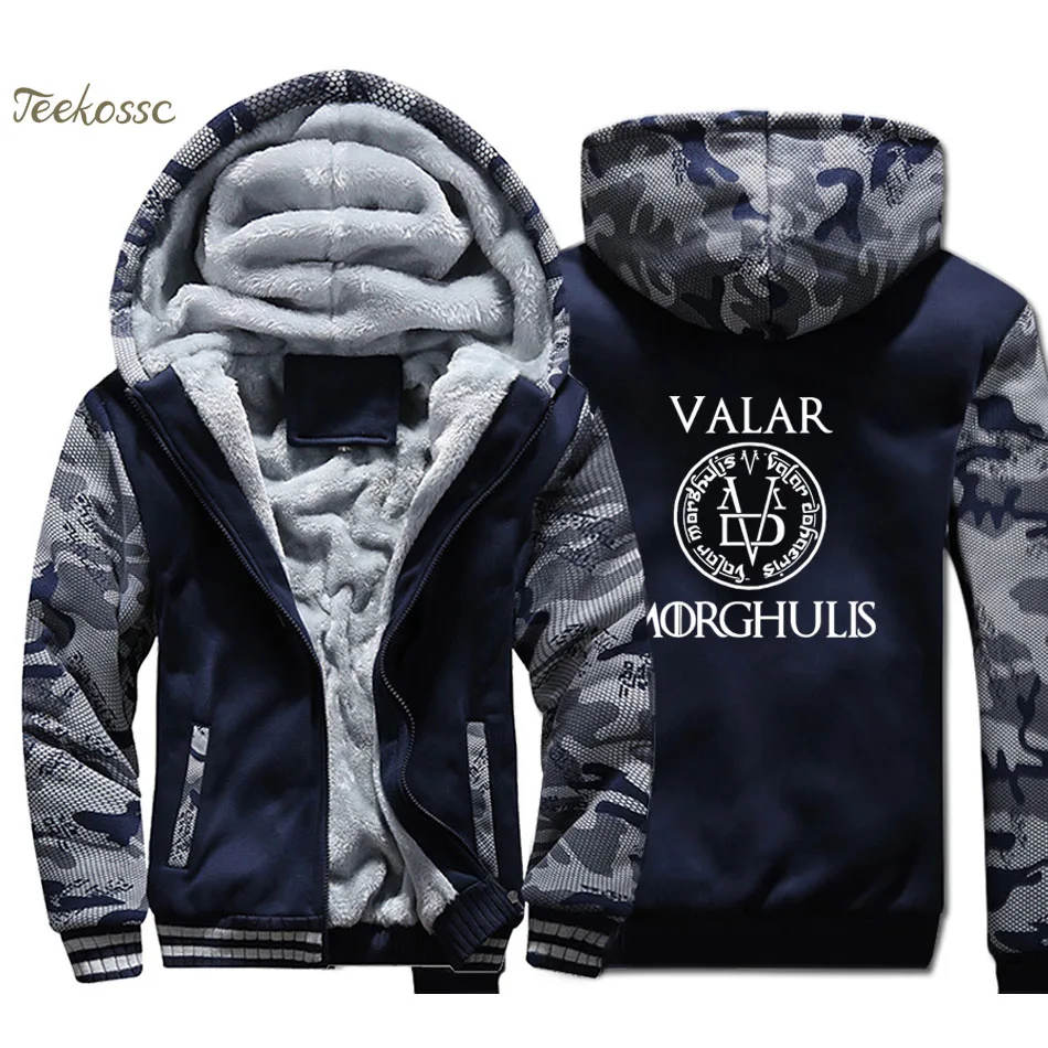 

Game of Thrones Hoodie Men Valar Morghulis Hooded Sweatshirt Coat 2018 Winter Warm Fleece Thick Zipper Cool Must Die Jacket Mens