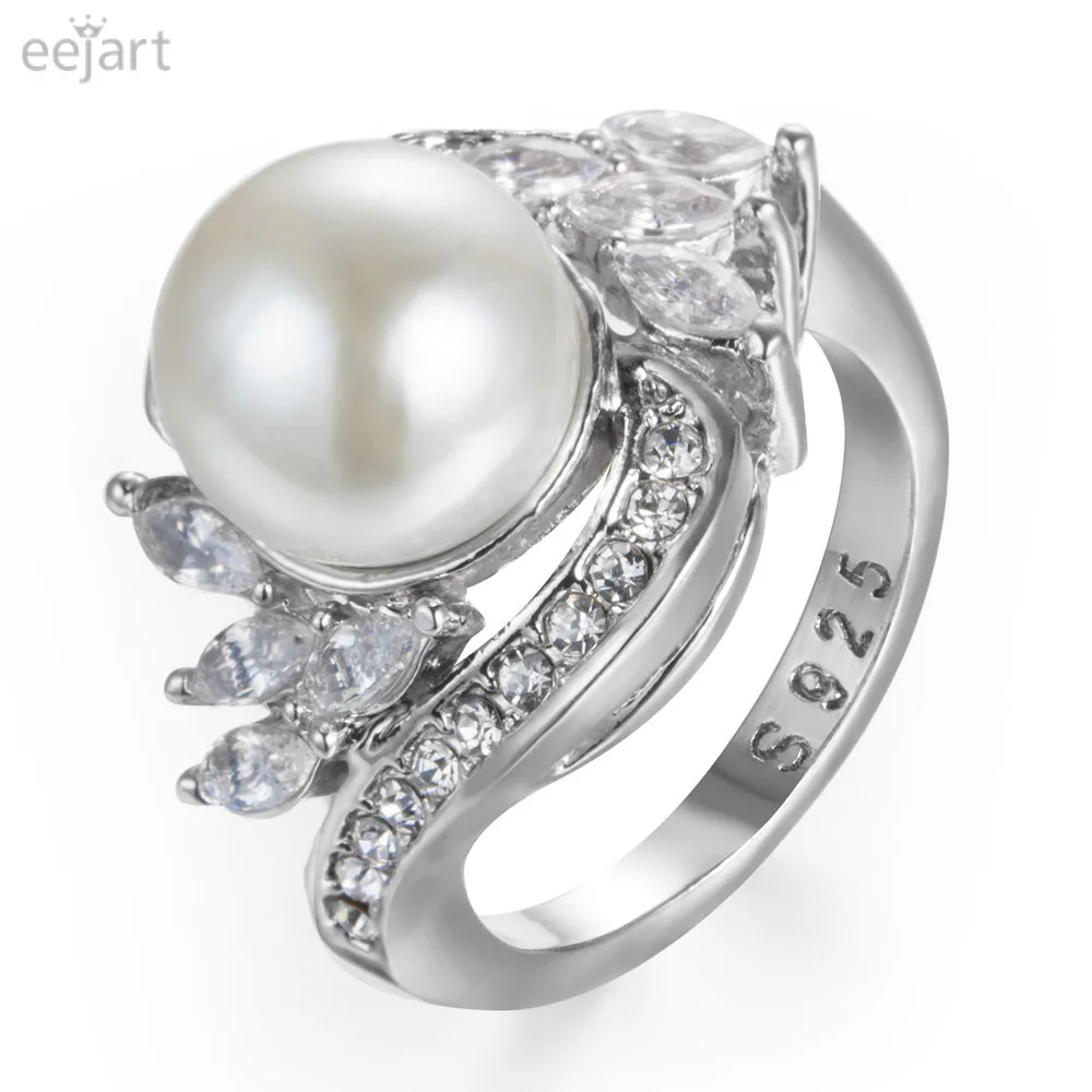 eejart Simulated Pearl Rings for Women Fashion Wedding Rings with Cubic