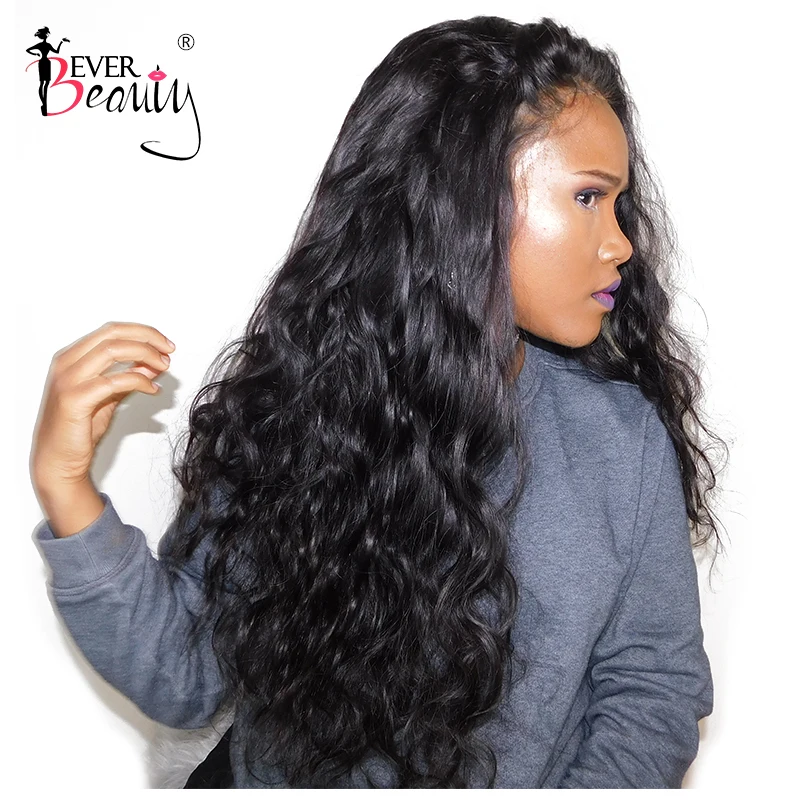 Glueless Full End Lace Front Human Hair Wigs For Women Brazilian Body Wave Lace Front Wig Black 250% Density Remy Ever Beauty
