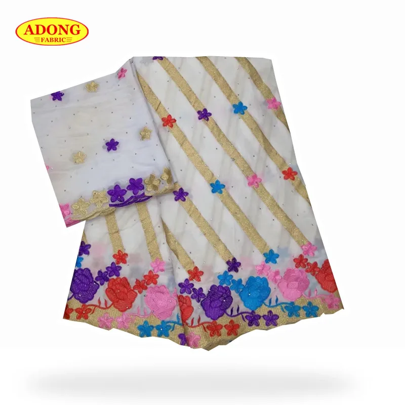 

High Quality Swiss voile lace fabrics Embroidery cotton lace fabric With stones 5 yards matching 2 yards chiffon lace for party