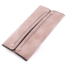 Three Fold Long Wallet Woman s Purse Button Clutch More Card Holder Ultra Thin Nubuck Leather