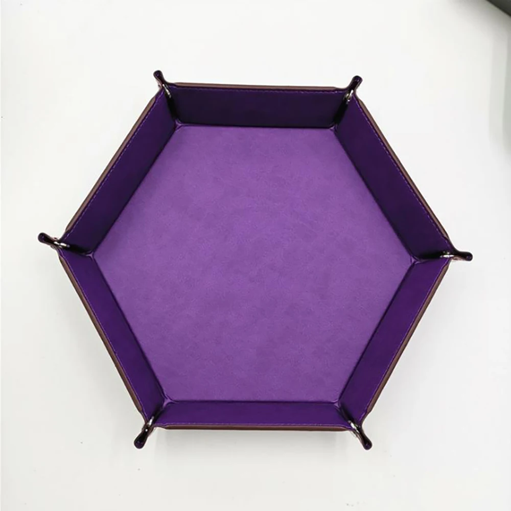 Шестигранный лоток в сложенном виде кожаный многофункциональный лоток в виде кубиков большое пространство для офисных удобных часов ключи коробка для хранения макияжа настольная игра - Цвет: Фиолетовый