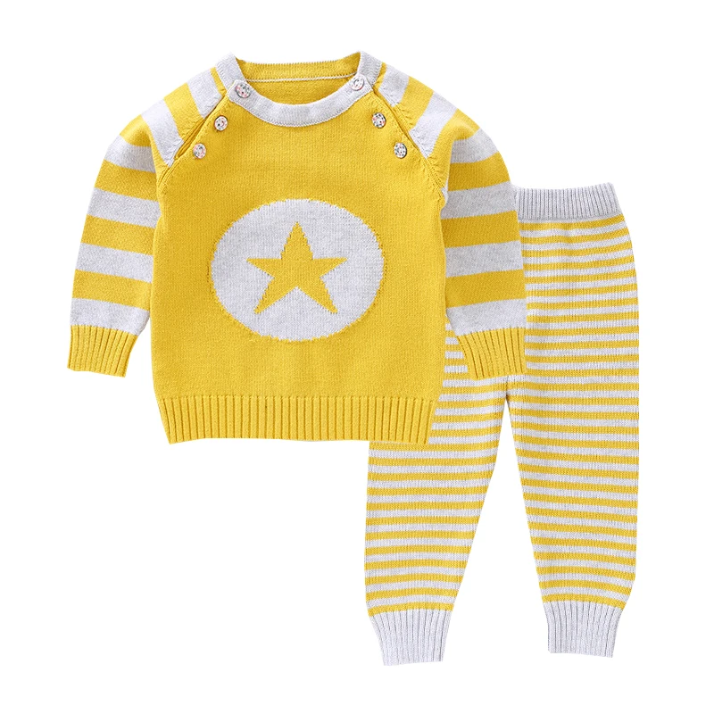 

Mioigee 2019 Baby Girl Clothes Fashion Long Sleeve Sweater 2pcs Suits Newborn Baby Girl Knitted Set Autumn Clothes for Boys