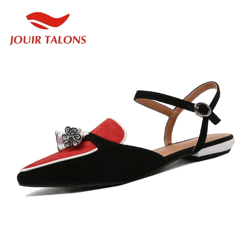 

JOUIR TALONS Brand New Sweet INS Hot Fringe Mixed Color Sandals Women Summer Kid Suede Pointed Toe Sandals Shoes Woman