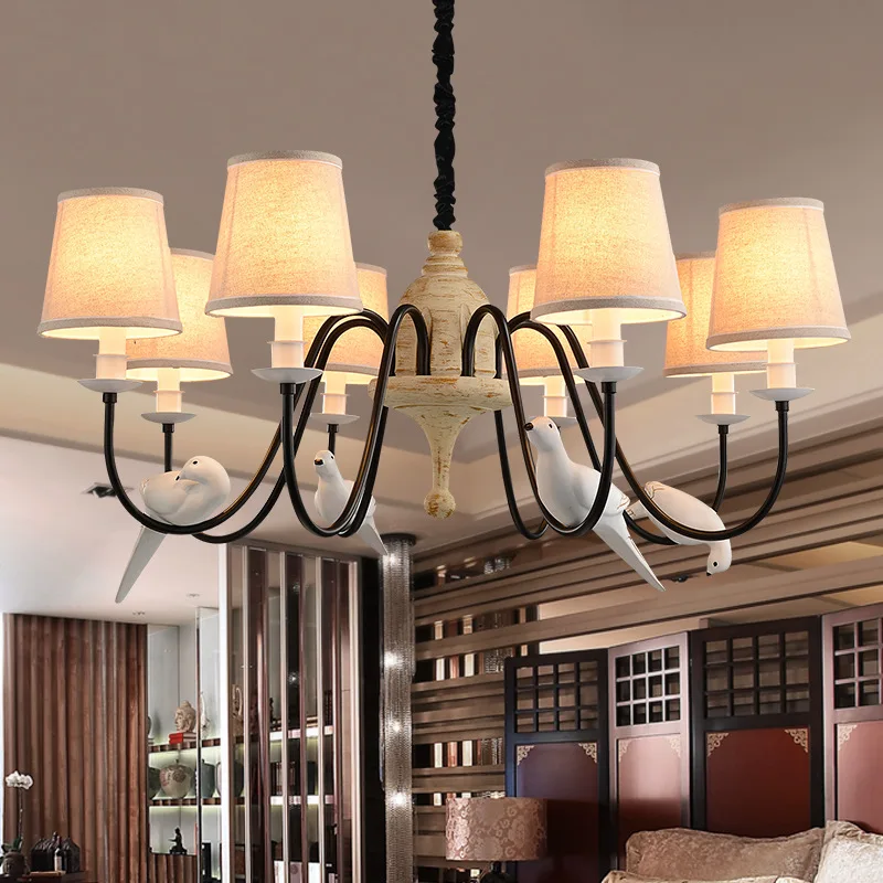 

Nordic Retro Loft Birds Pendant Lights Vintage Resin Bird Fabric Lampshade For Kitchen Dining Room Bar Hanging Lighting 110-240v