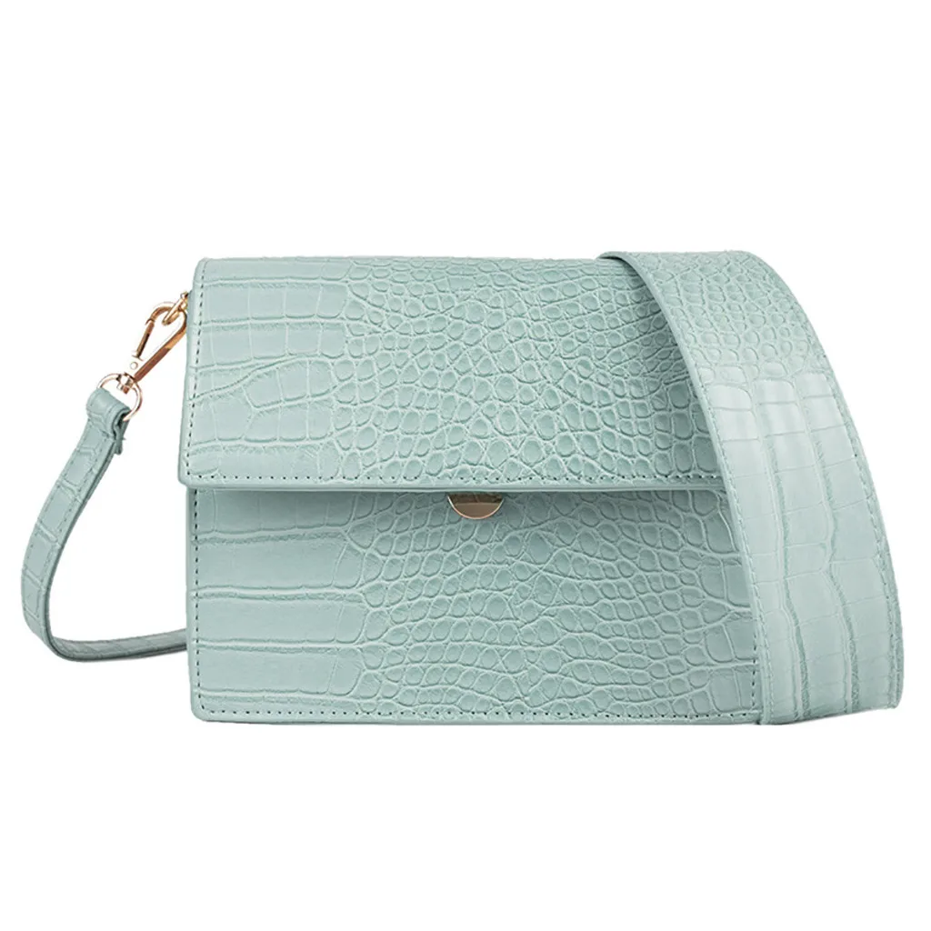 Сумки для женщин модная дикая простая сумка почтальон для девочек ретро тисненая маленькая широкая сумка через плечо K528 - Цвет: Green