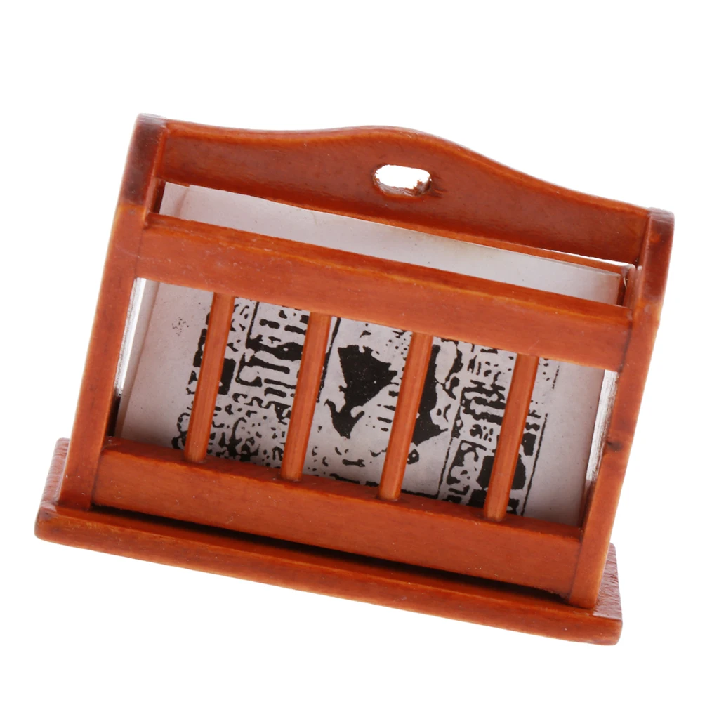 Dollhouse Furniture 1/12 Scale Miniature Magazine Display Rack Bookcase Toys for Dolls House Living Room Decor - Wooden