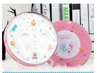 2019 Blue And Pink Box Baby Souvenirs Hand & Footprint Makers Newborn Soft Modeling Clay Inkless Printing Sets For Infants