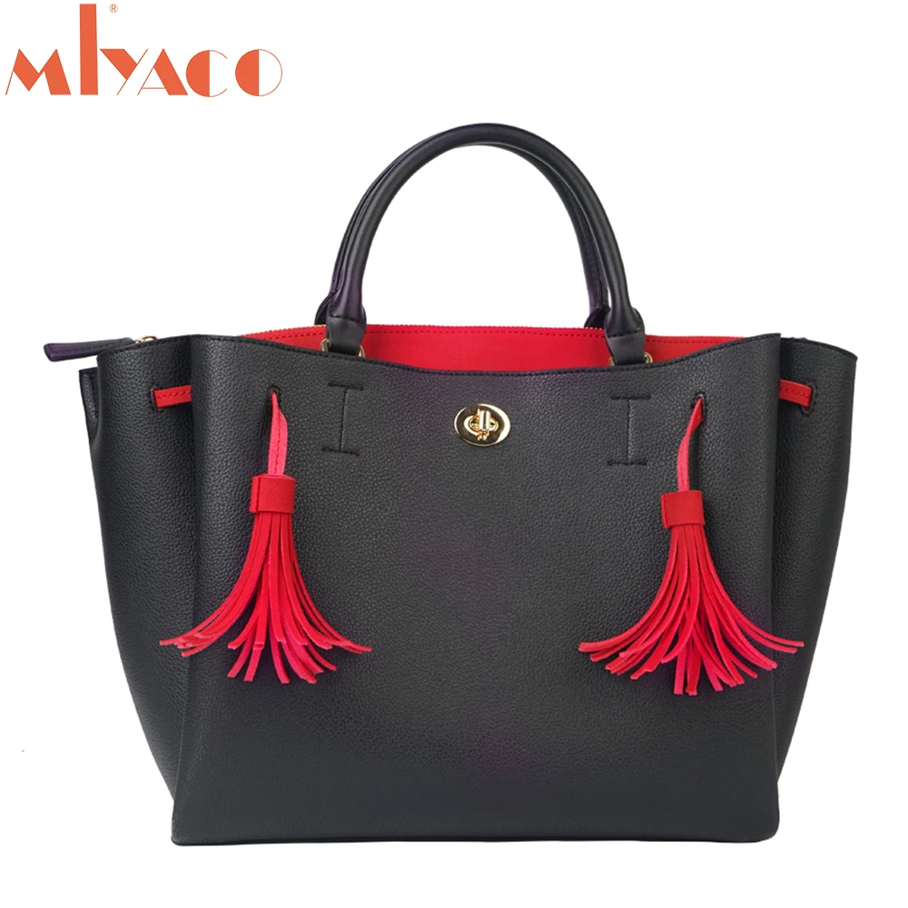 MIyaco Luxury Handbags Women Bags Designer Black Leather Purse Women Bag Retro Totes Tassel Lady ...