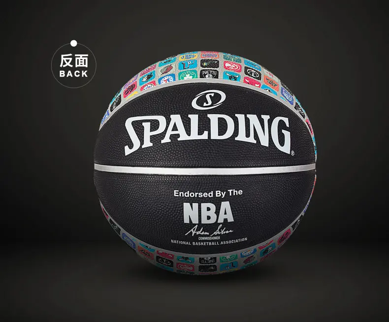 SPALDING, оригинальные логотипы команды, серия LCON, баскетбол, Официальный Размер 7, резиновый материал, для улицы, мужской мяч для матча, 83-649Y