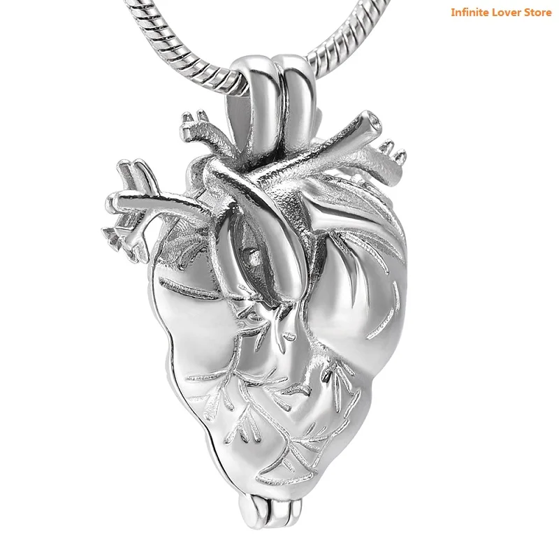 Ijd10000 Stainless Steel Anatomical Heart Necklace Cremation Organ