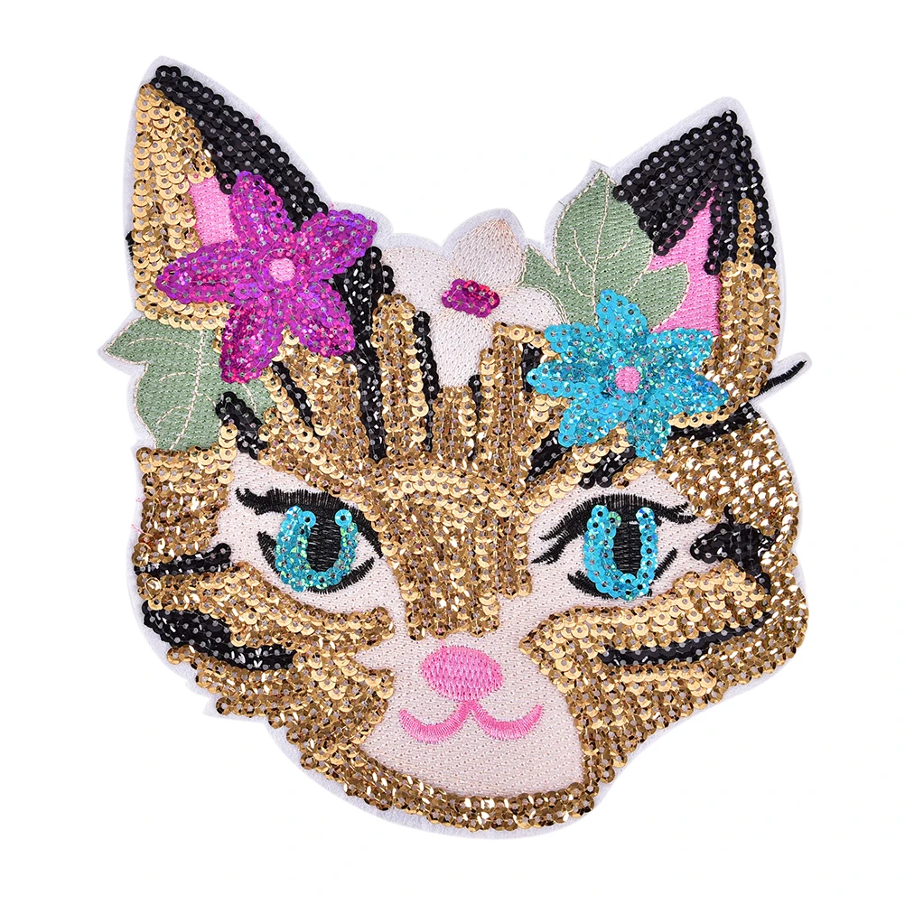 

New 1PC Patch For Clothes Cat Sequin Applique Sequin Patches Big Patch Cat Sequin Patches For Clothing DIY accessoy
