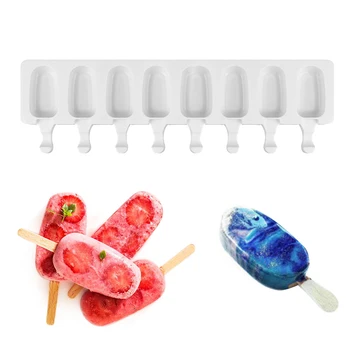 

NEW 8 Grids Ice Cream Mold Silicone Maker With Popsicle Candy Bar Form BPA Free Ice Pop Lolly Tray Moulds Ice Cube Moulds