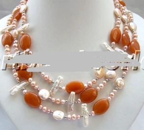 

huij 001261 3 strand coin & lute fresh water pearl and yellow jade necklace