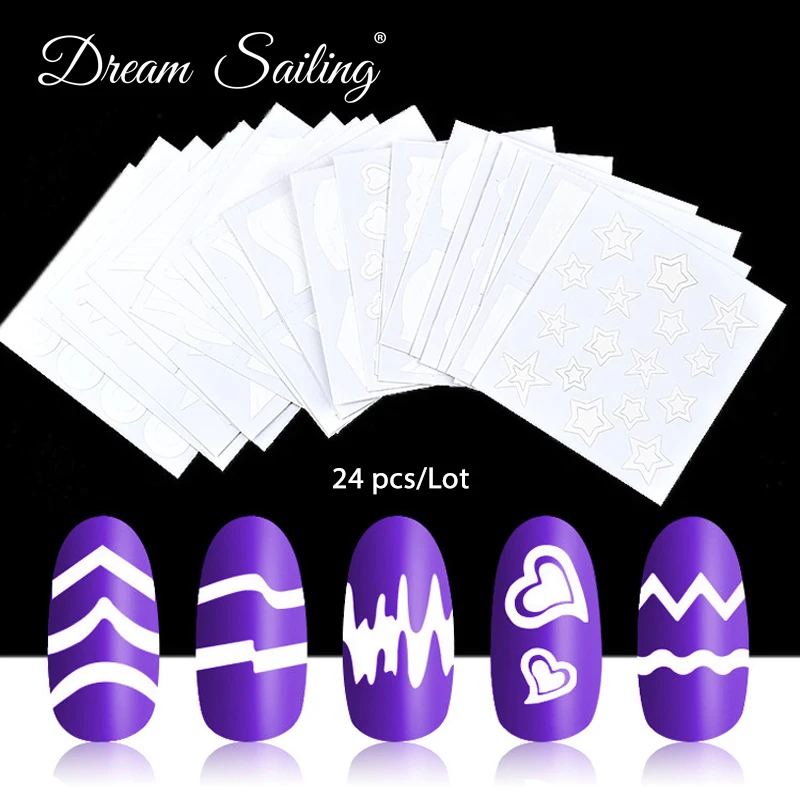 

1 Set 24 Styles French Nails Guide Tips Stickers French Manicure Nail Art Decals For Nail DIY Styling Tools Stencil Decoration