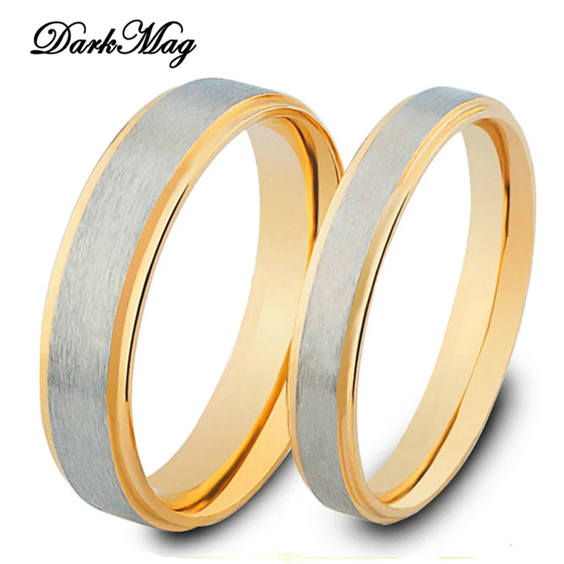 DarkMag Gold And Silver Wedding Rings for Women Men Couple Promise Band Stainless Steel Anniversary Engagement Jewelry