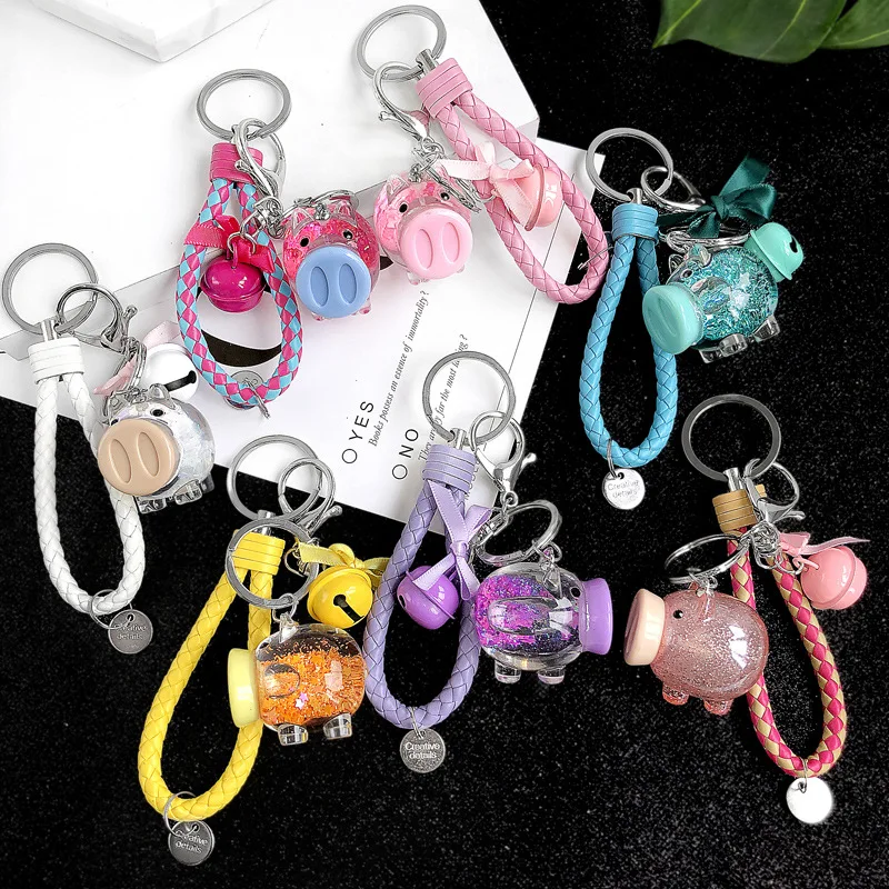 

Cartoon Fluffy Rabbit Fur Pom Pom Cute Animal Love Pig Keychain Doll Bell Pompons Key Ring Women Car Purse Key Chains Trinkets