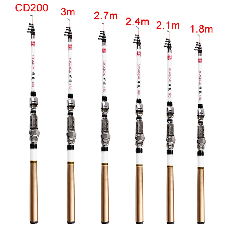 

1.8/2.1/2.4/2.7/3m Telescopic Fishing Rod Carbon Fiber Retractable Travel Portable Sea Fishing Pole BHD2