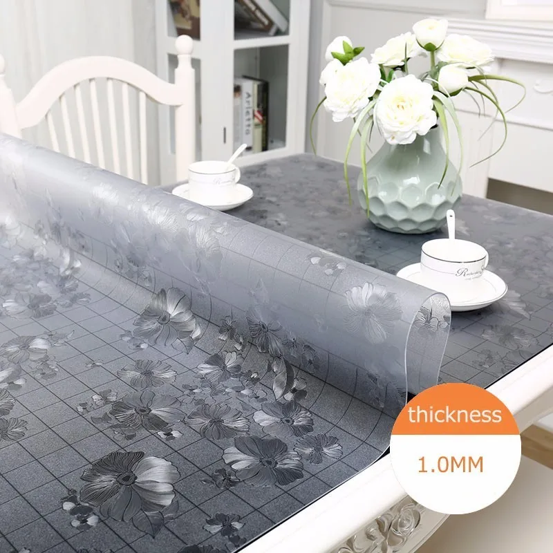 LDAJMW Modern PVC Transparent Waterproof Tablecloth Kitchen Table Cover Waterproof Soft Glass Pattern Kitchen Tablecloth 1.0mm