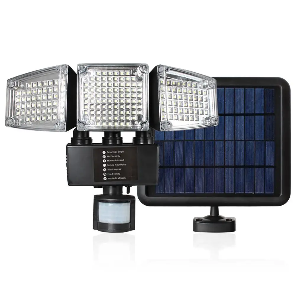 

188LED Solar Light Human Body Sensor Wall Lamp Outdoor Waterproof Three-head Split Wall Light for Street Garden Landscape Lights