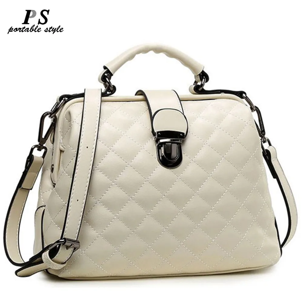 

Doctors Bag Female Women Diamond Lattice Handbag Leather Fashion Retro Solid Scrub Leather Women Crossbody Bags Casual Tote Shou