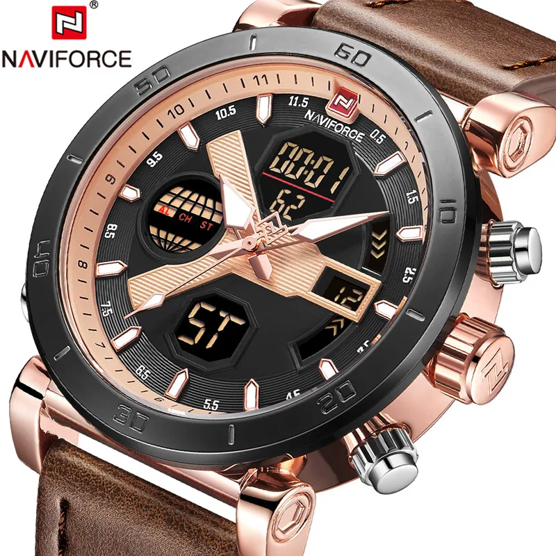 

NAVIFORCE Men Watch Sport Mens Watches Top Brand Luxury Military Army Leather Band Analog LED Digit Quartz Watch Male Clock New