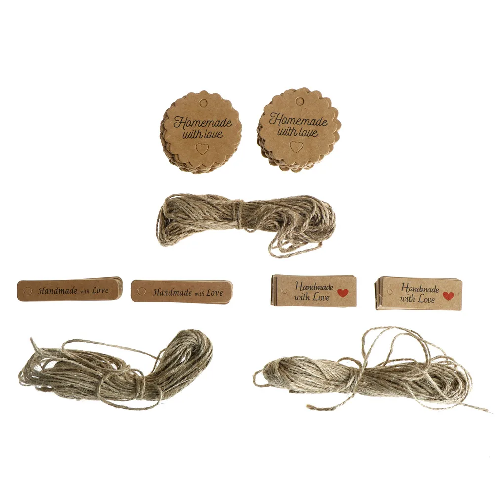 

100PCS Paper Tags+10Meters Rope circle kraft Hand made Gift tags with hemp string DIY Kraft Paper Garment hang Tags label
