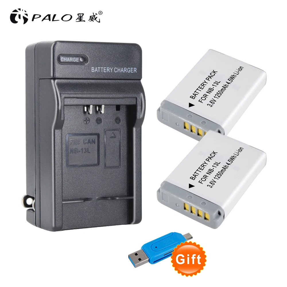 

2pc PALO NB-13L NB13L NB 13L Rechargeable Li-ion Battery + for Canon G5X G7X G9X G7 X Mark II SX720 HS