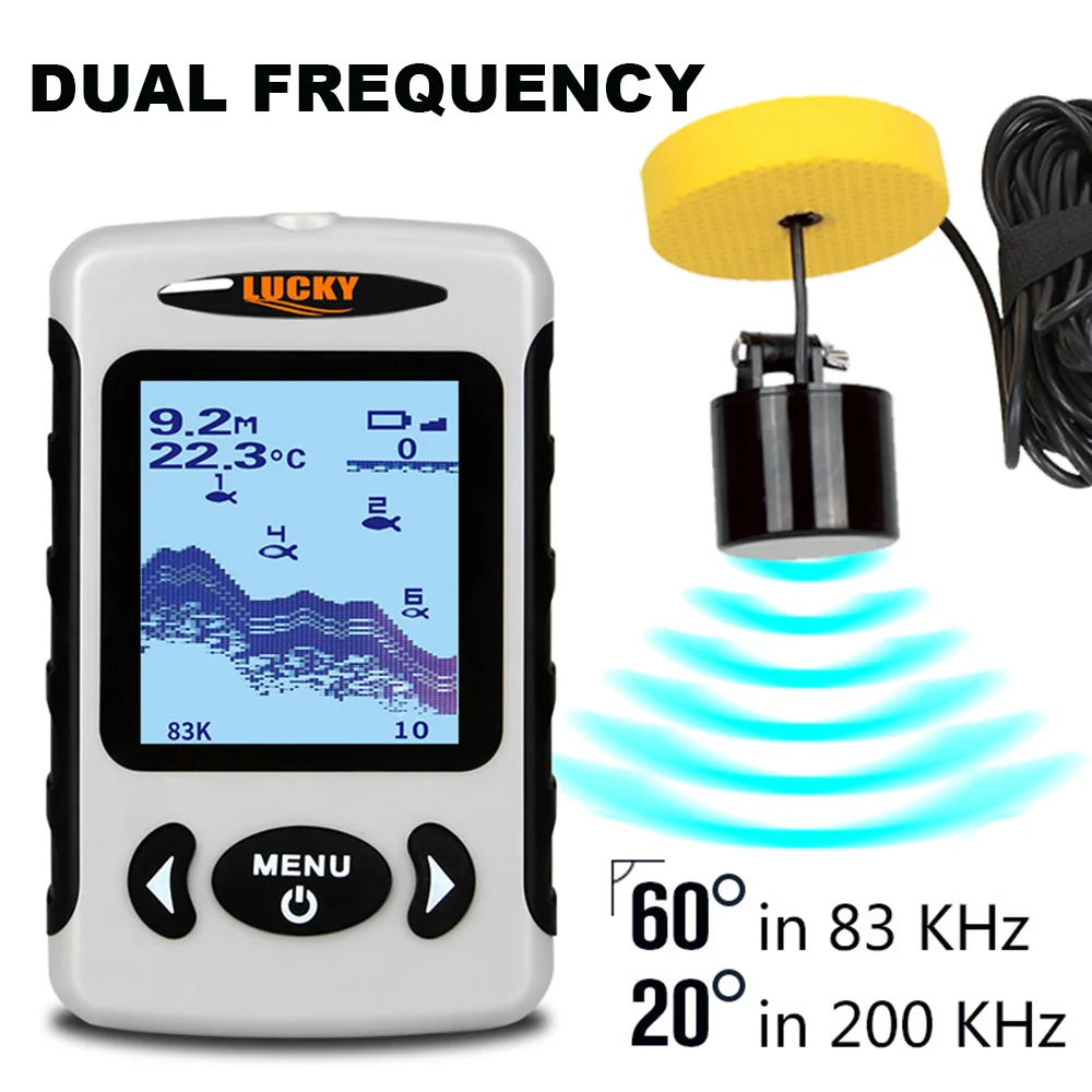 Счастливая FF718D проводной рыбоискатель 2," ЖК-дисплей Portable200KHz/83 кГц двойной Sonar частота 300 футов диапазона детектор рыбы глубина локатор