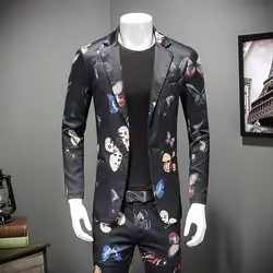 2018 Черный Пром блейзер для Для мужчин бабочка Блейзер Homme Для мужчин S стильный пиджак печати пиджак Для мужчин Slim Fit костюм пальто 4XL