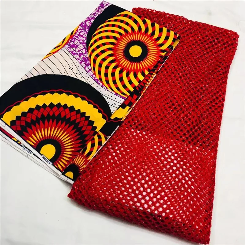 

3yards java wax fabric cotton newest match Dubai style 2.5yards cord lace fabric African French fabric red color B93-25
