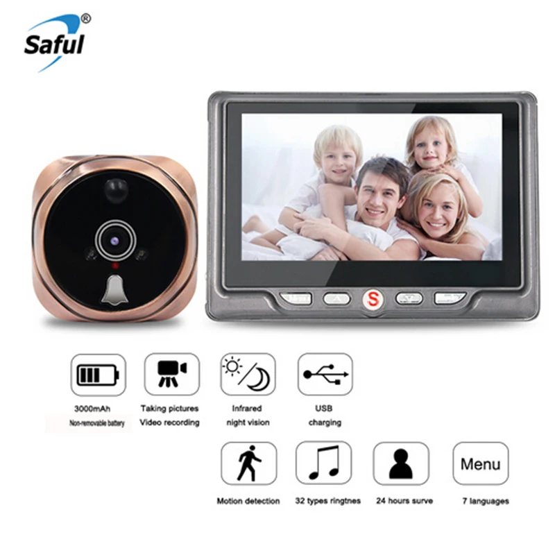 Beste Saful Digitale Kijkgaatje Video Camera Deurbel Video eye Viewer met TF Card Nemen Foto Deur Kijkgaatje Camera Monitor voor Thuis