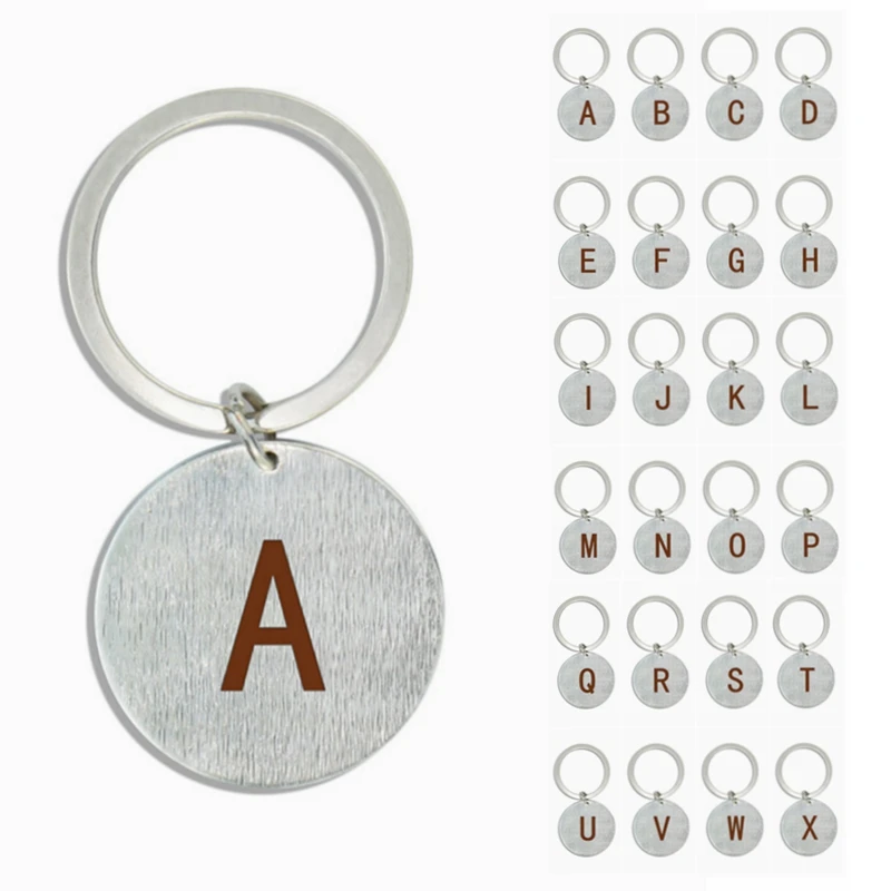 

26 English Letters Keychain Personalized Initial Letter Key Chains Engraved Metal Keyring Fashion Accessories for Men Women Gift