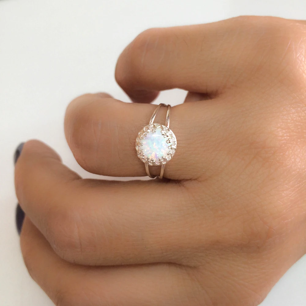100% Natural Austrialian Fire Opal Round Shape 8mm Gemstone Ring in 14k Rose Gold with Gift Box
