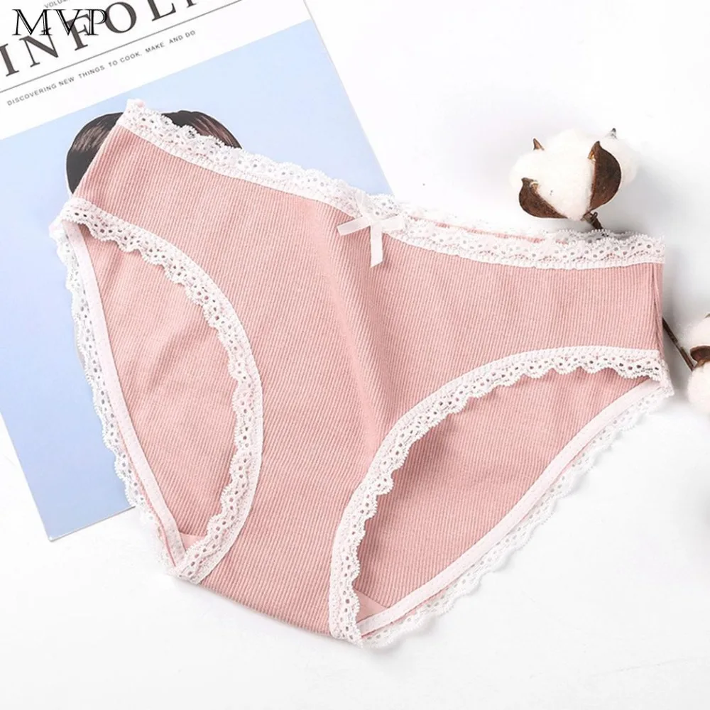 Buy Women Panties Casual Solid Lace Hem Sexy Elastic