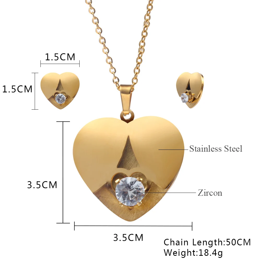 OUFEI stainless steel fashion heart zircon gift bridal jewelry sets for women african earrings and necklaces set for party - Image 5