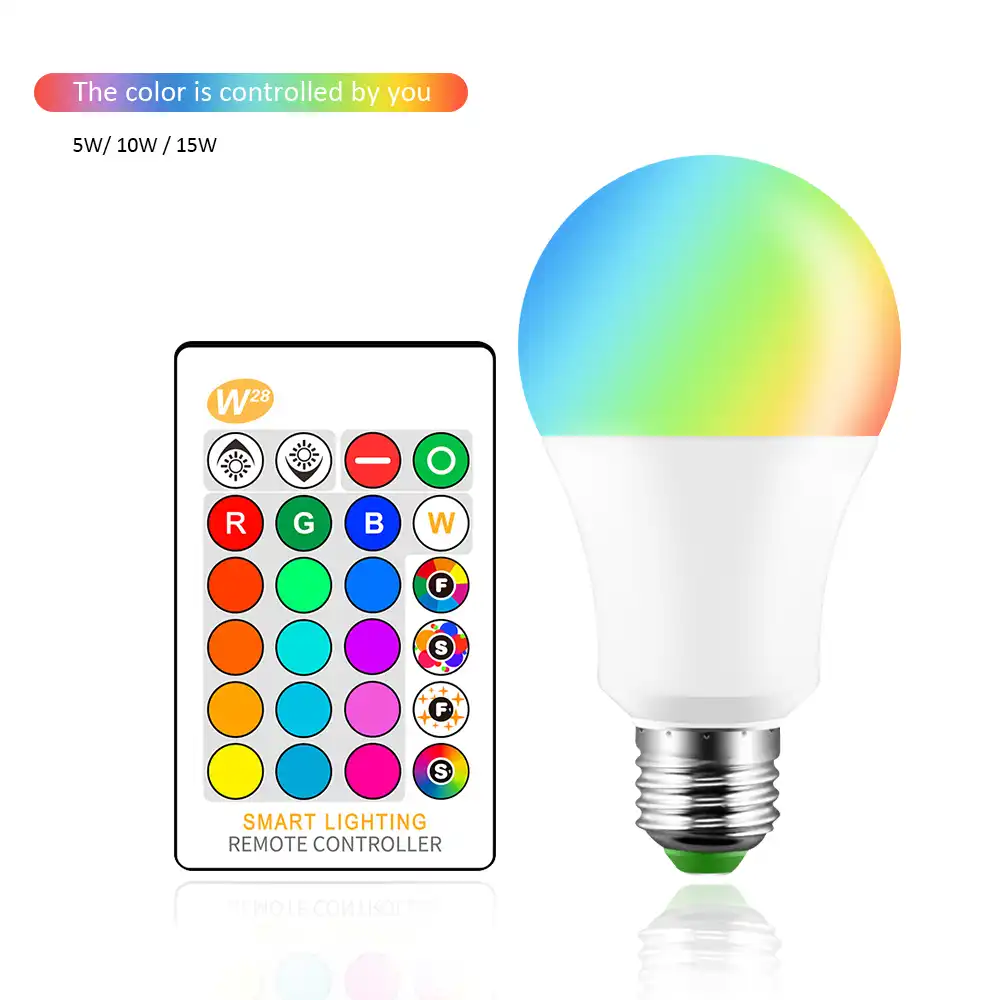 RGB LED Light Bulb Dimmable 3W 5W 10W 15W E27 RGBW Lamp Bulbs Remote Controller