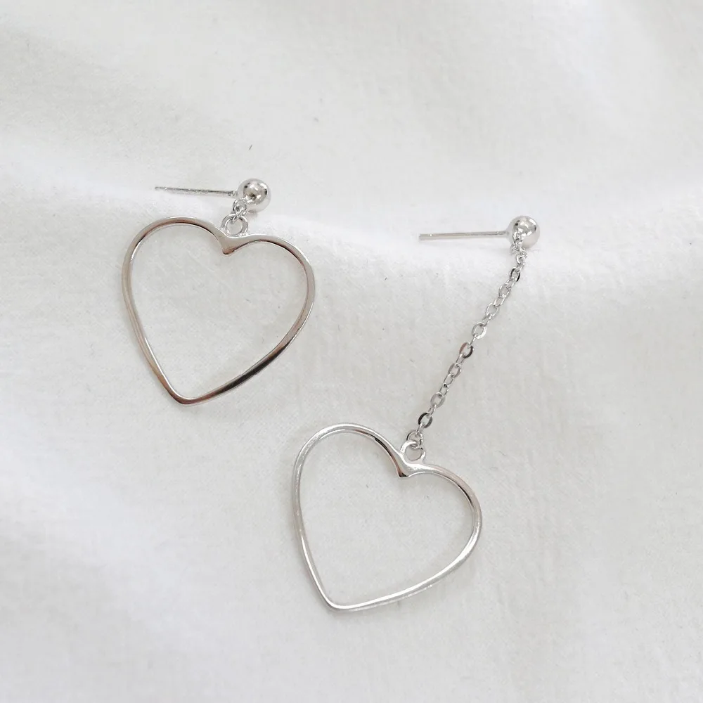 

INALIS new matching chain high jewelry exquisite asymmetric heart pendant Princos drop earrings large hollow 925 sterling silver