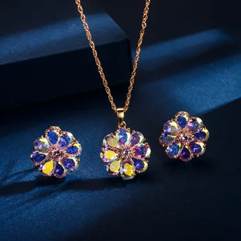 

2020 Fine Jewelry Creative new colorful flowers zircon necklace female Crystal from Swarovskis Fashion high-end set For Women